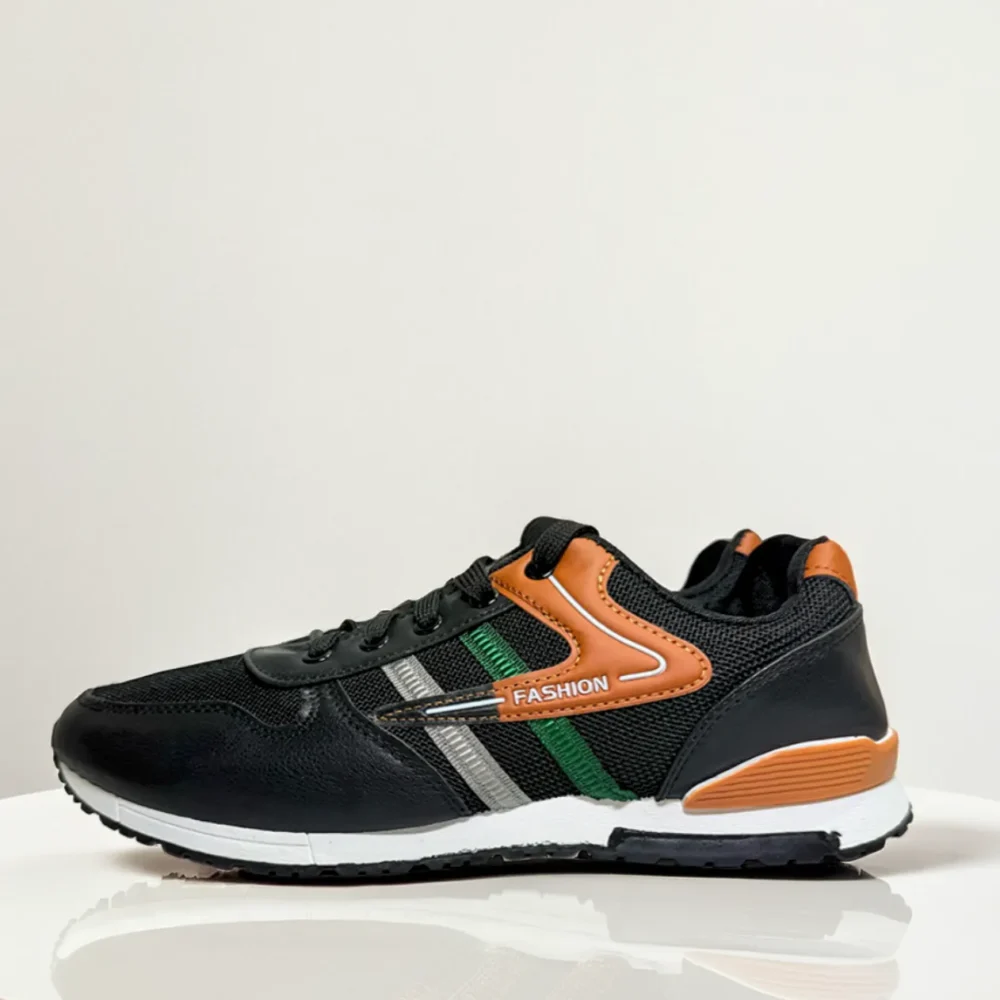 Men's Black Fashion Sneakers with Orange Accents - Vizaro.lk