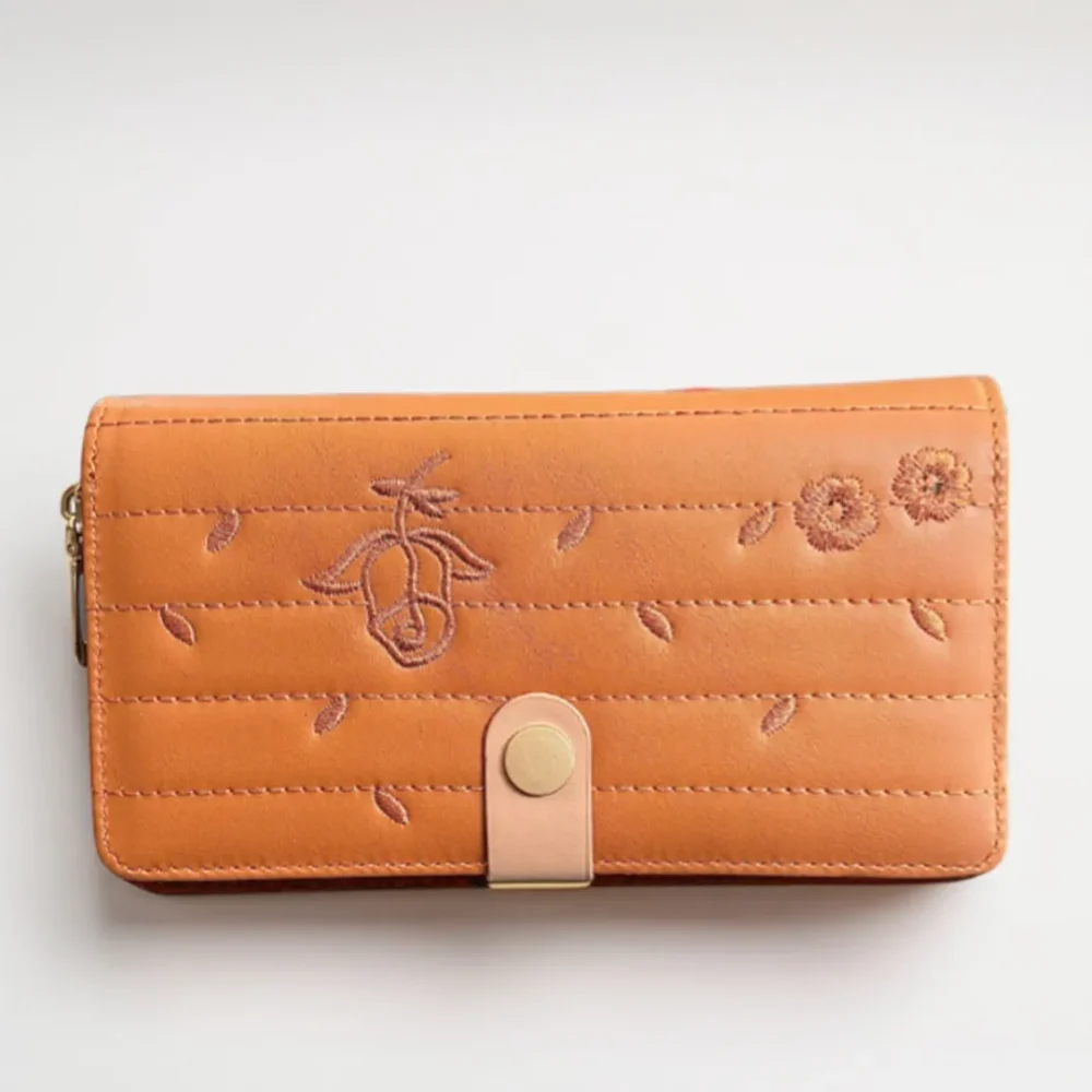 Floral Embroidered Leather Wallet - Multi-Color