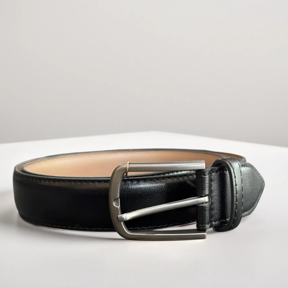 Classic Black Leather Dress Belt