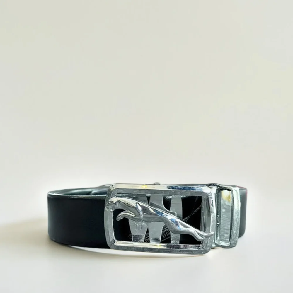 Jaguar-Embossed Black Leather Belt - Stylish Men's Accessory for Sri Lanka Fashion